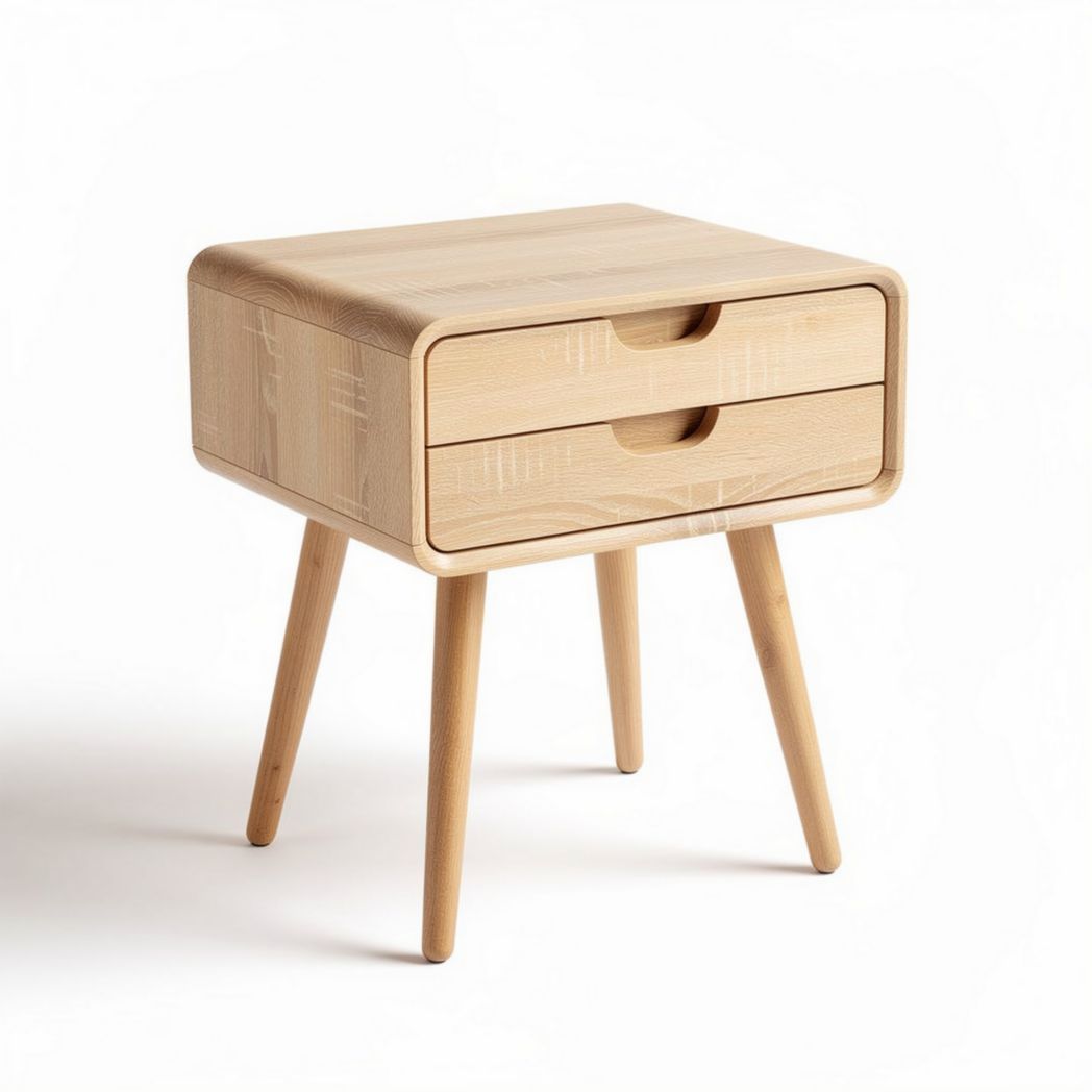 Wooden nightstand with two drawers natural finish 40 x 40 x 50cm