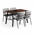 Dining table set with four upholstered chairs in grey 150 x 90 x 75cm wood and metal