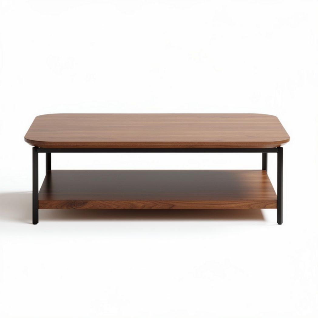 Wooden coffee table with metal legs and lower shelf 120 x 60 x 45cm
