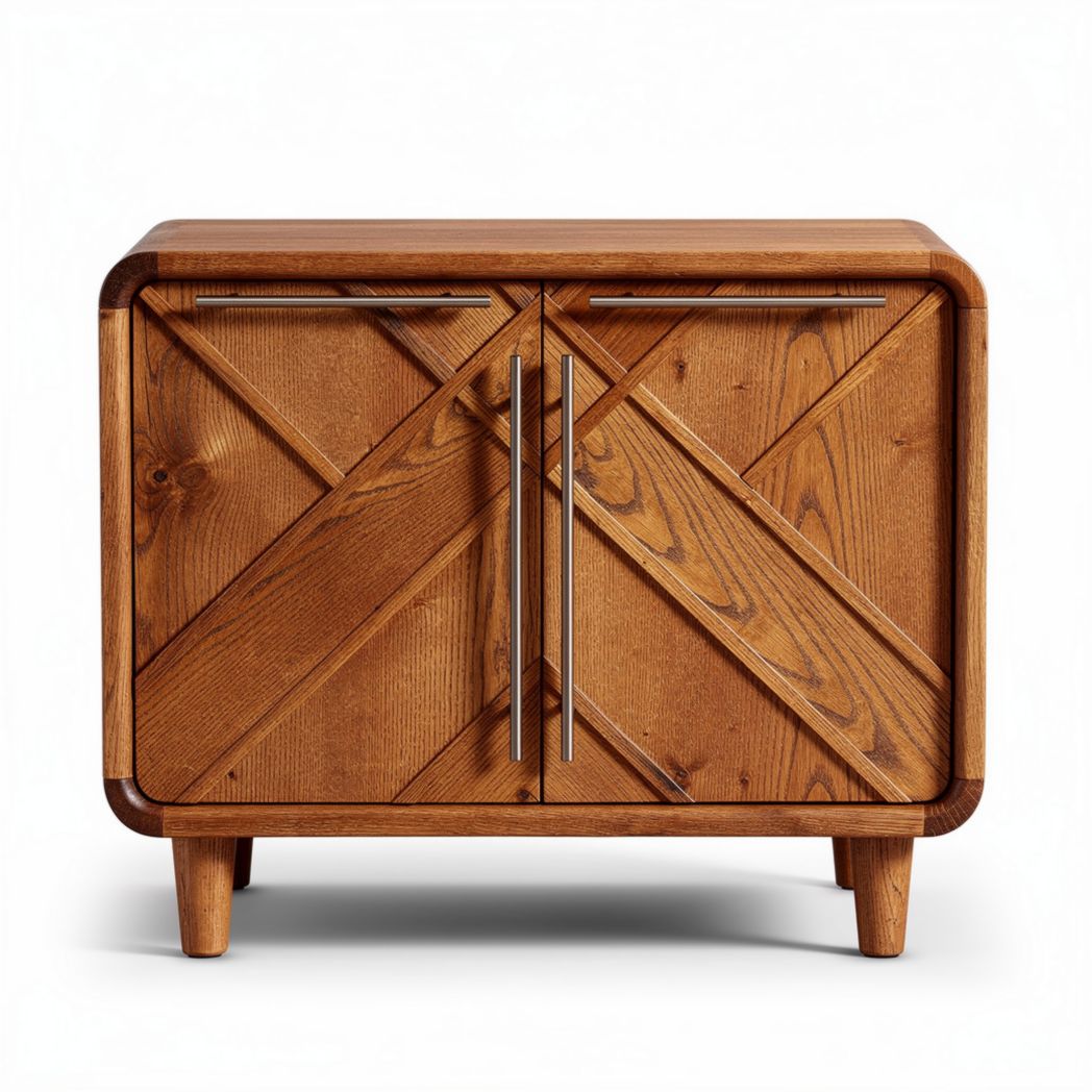 Wooden nightstand with two doors and geometric design 60 x 40 x 50cm