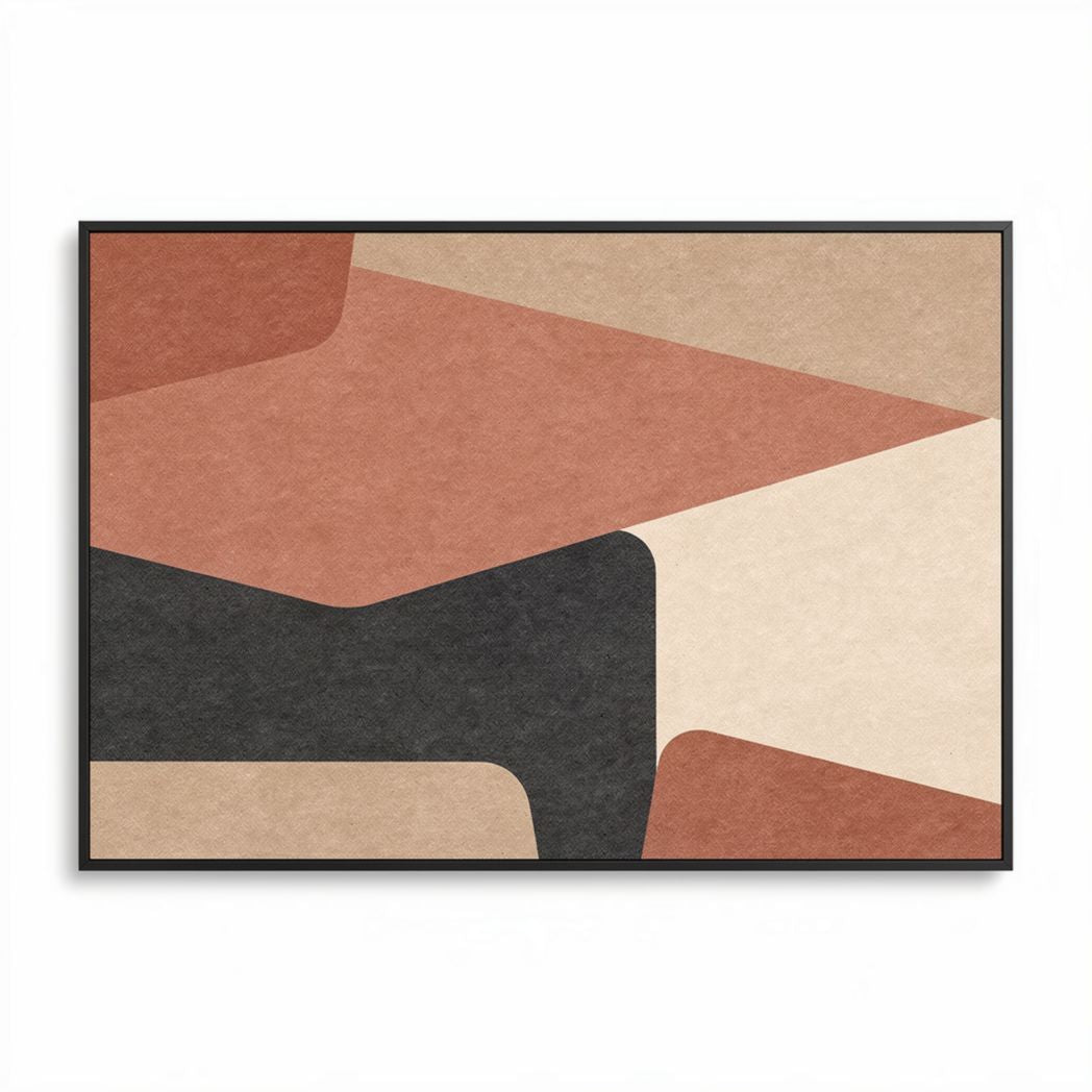Abstract geometric wall art in earthy tones 60 x 90 x 2cm framed print