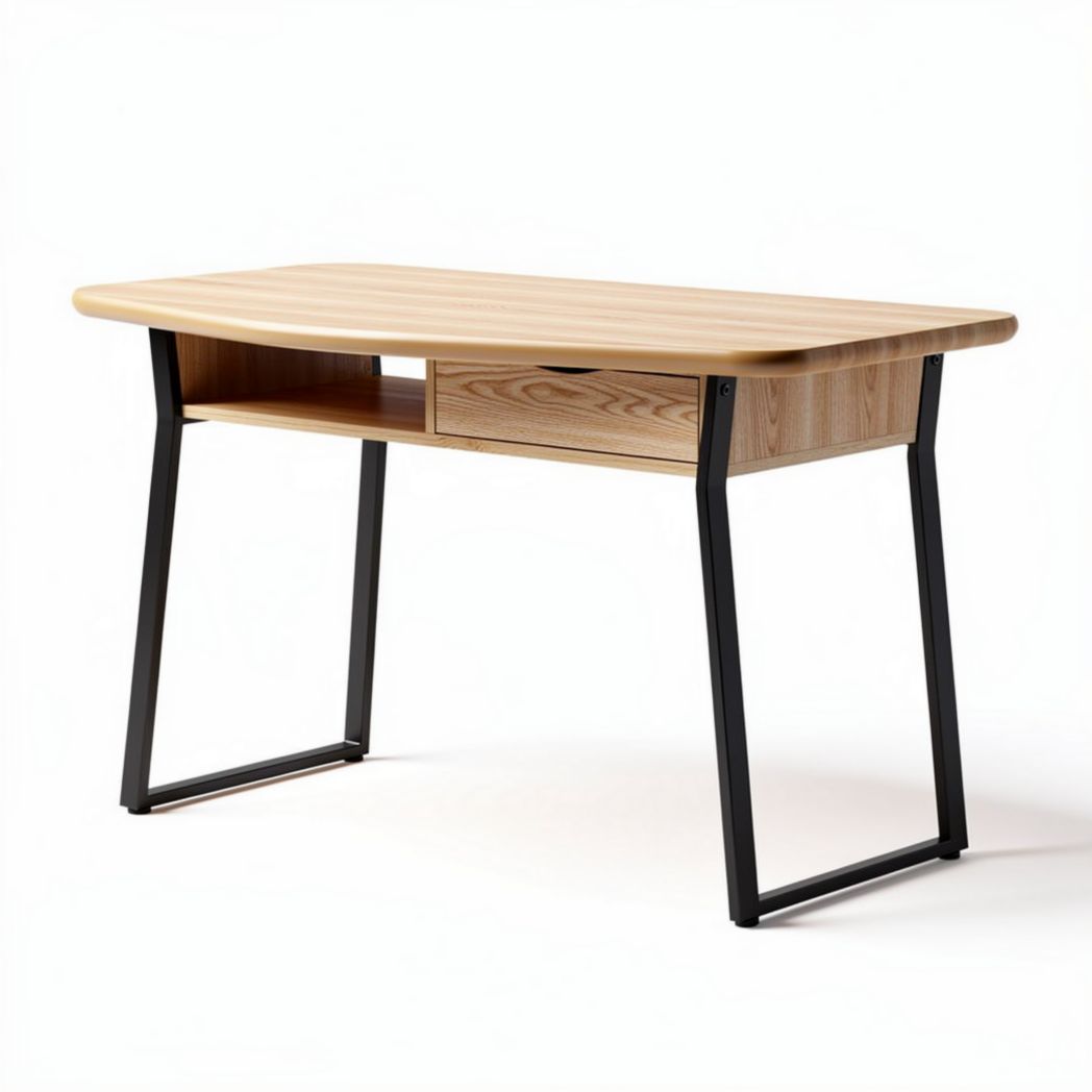 Wooden desk with metal legs and drawer for office or home use 120 x 60 x 75cm