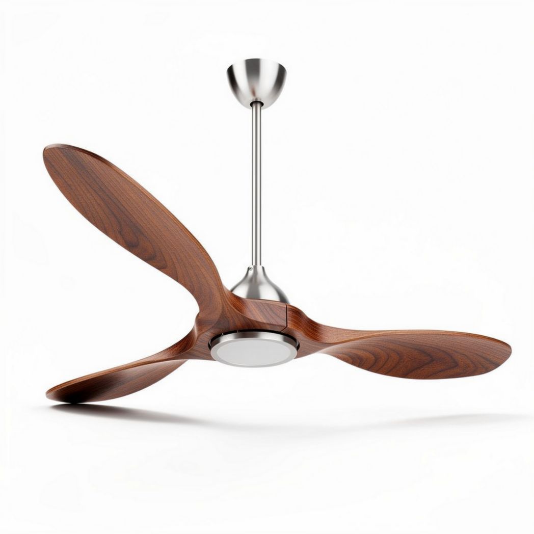 Wooden ceiling fan with three blades and brushed nickel finish 120 x 30 x 30cm
