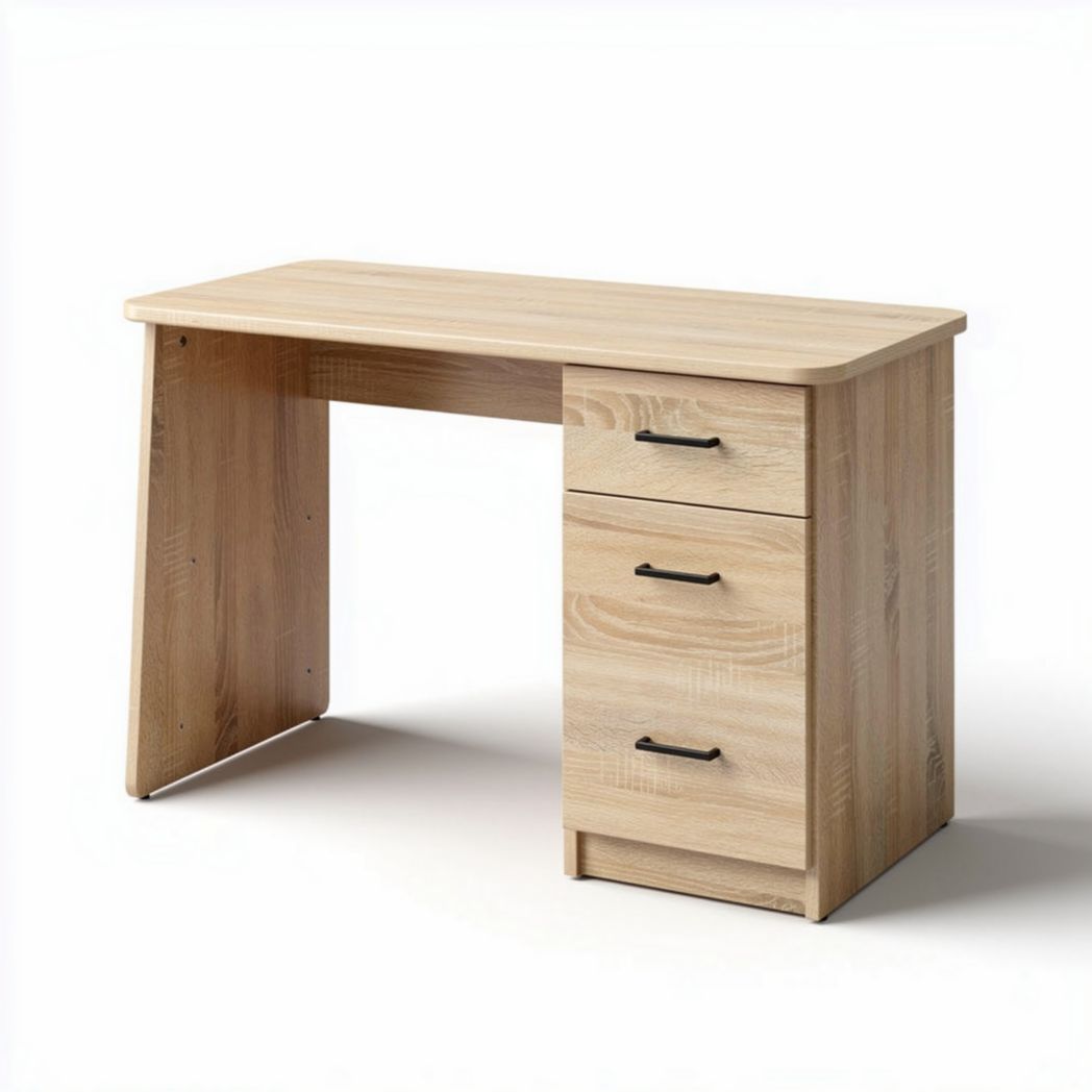 Wooden writing desk with three drawers in natural finish 120 x 60 x 75cm