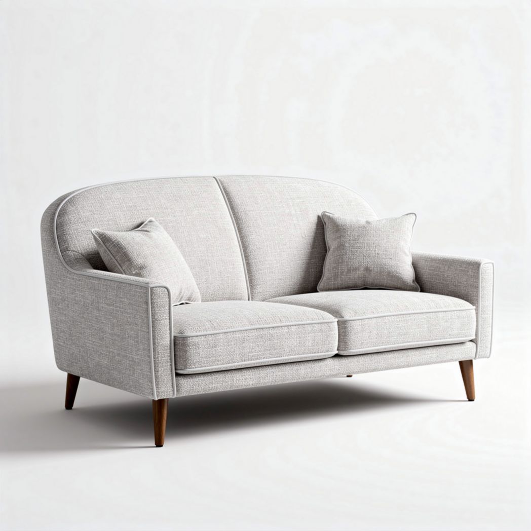 Fabric loveseat with two cushions and wooden legs in light gray 150 x 75 x 85cm